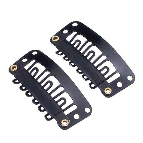 Miniatura 2 de SWACC 100 clips metálicos en forma de U para extensiones de cabello, extensiones de cabello, clips de peluca de peine a presión con goma (negro,