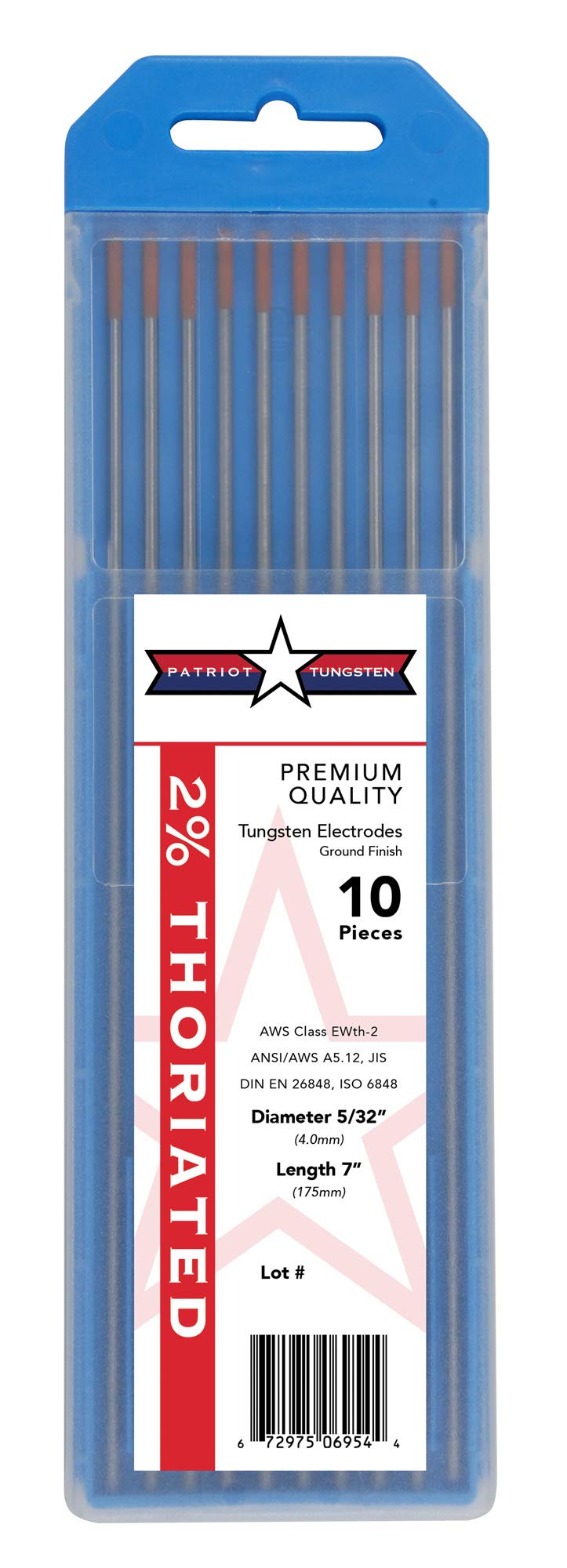 TIG Welding Electrodes 2% Thoriated WT20 (EWTh-2) Red 5/32" 10 Pack