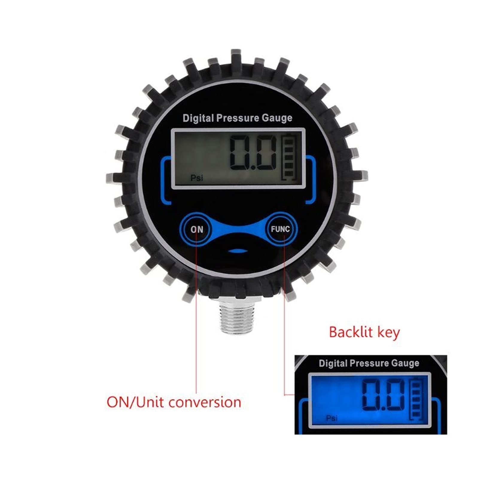 Medidor de presión de neumáticos Digital de 0-200 PSI, medidor PSI de Aire para Coche, probador de presión de neumáticos 1/8 NPT