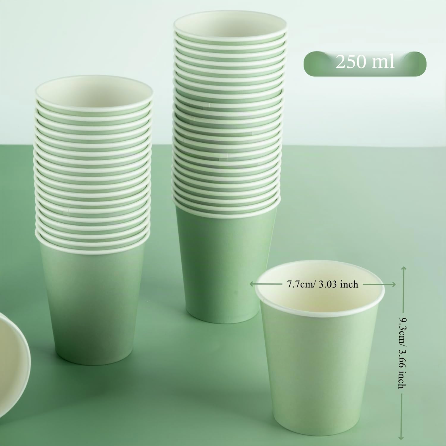 CEILIWEN Confezione da 100 bicchieri di carta verde salvia da 250 ml, bicchieri per feste calde e fredde, ideali per addio al nubilato, matrimoni, celebrazioni ed eventi