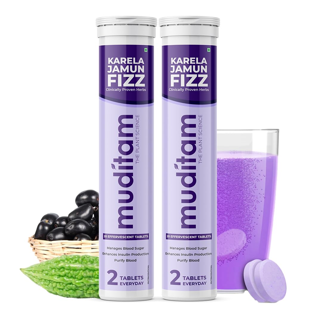 Muditam Ayurveda Karela Jamun Fizz-40 Tablets | Ideal For 20 Days (Karela Jamun Juice) | Helps in High Sugar Condition | Promotes Healthy Glucose Levels | Boosts Digestive Health