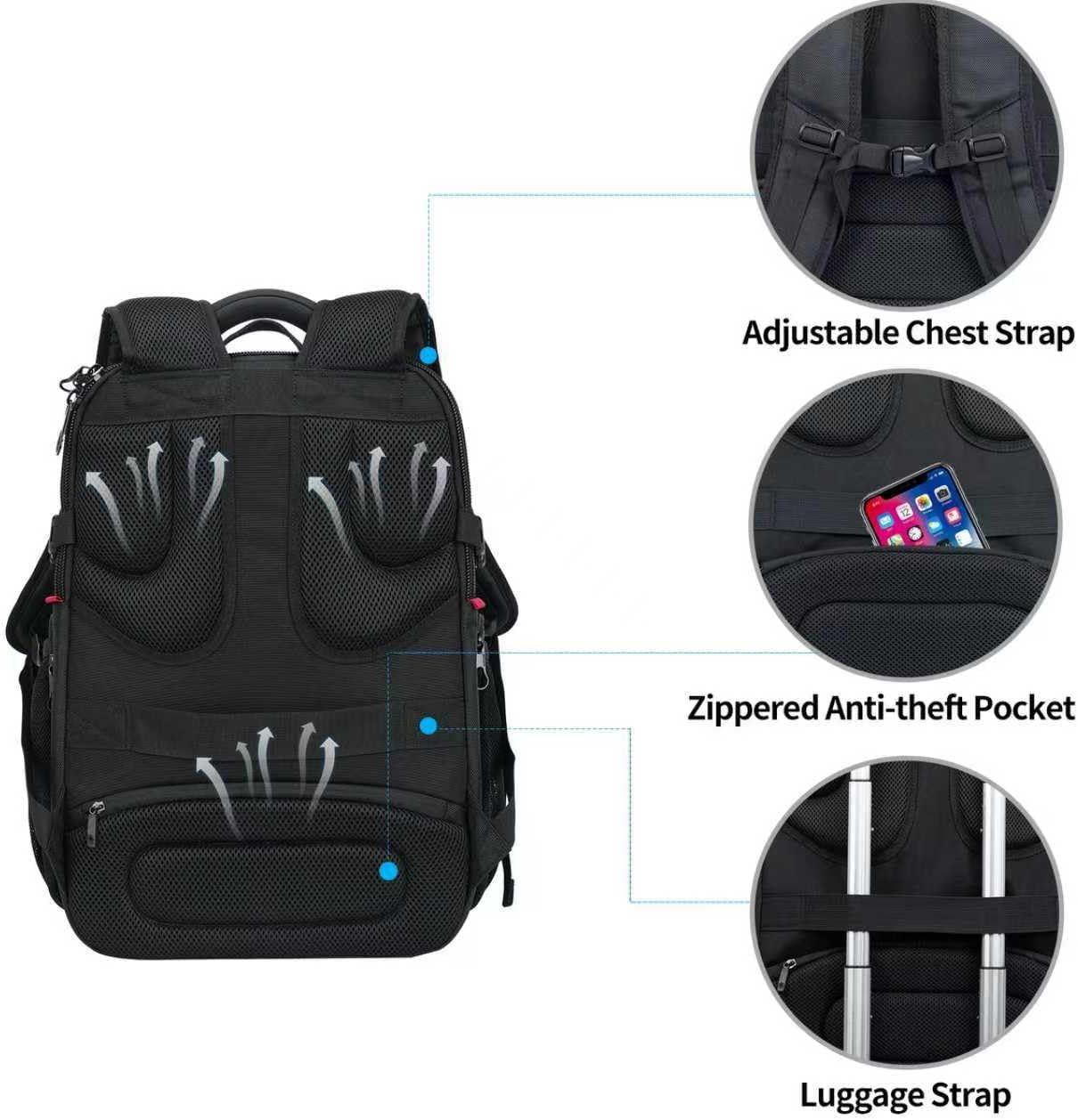 [KROSER] 旅行用ノートパソコンバックパック 17.3インチ XL ハードシェル付きコンピューターバックパック Saferoo