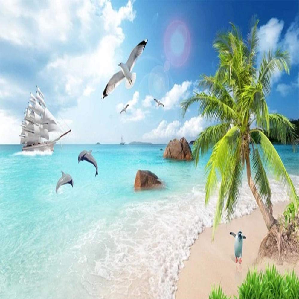 Papier Peint Adhésif 3D – Plage Et Noix De Coco – Autocollant Mural Q3173