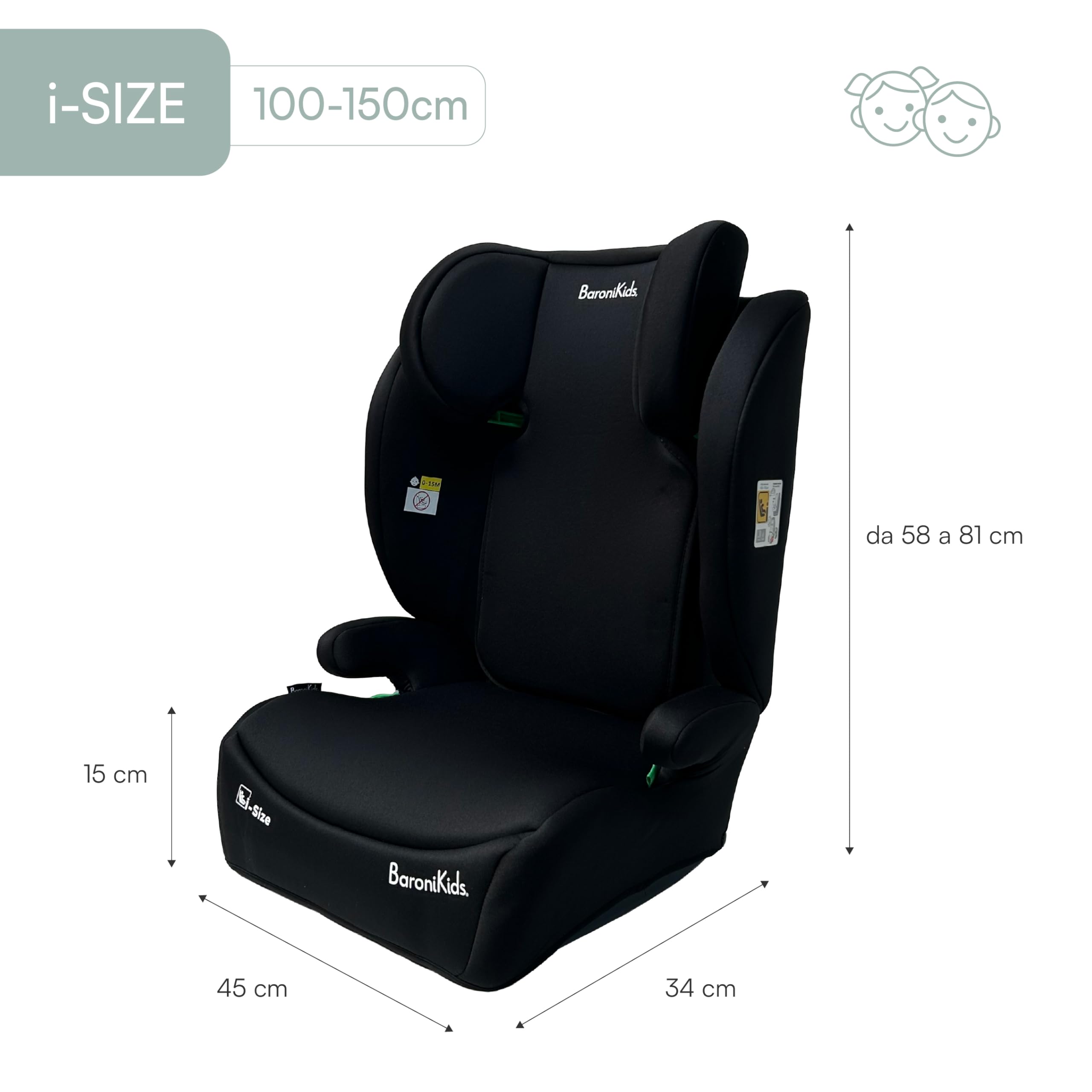 Rialzo Auto con Schienale i-Size 100-150 cm, Poggiatesta Regolabile, Seduta Imbottita, Rivestimento Removibile e Lavabile (Standard)