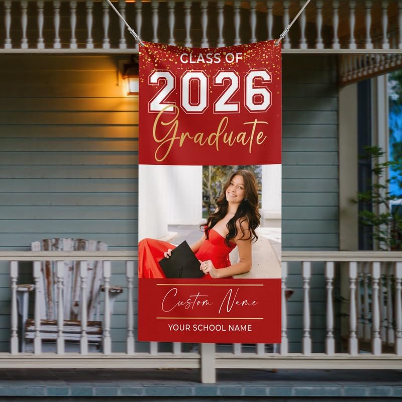 Personalized Congratulations Graduation Banner 2026 - Graduation Banner Class of 2026 for High School, College or University with Pictures, Outdoor Decor for Graduation