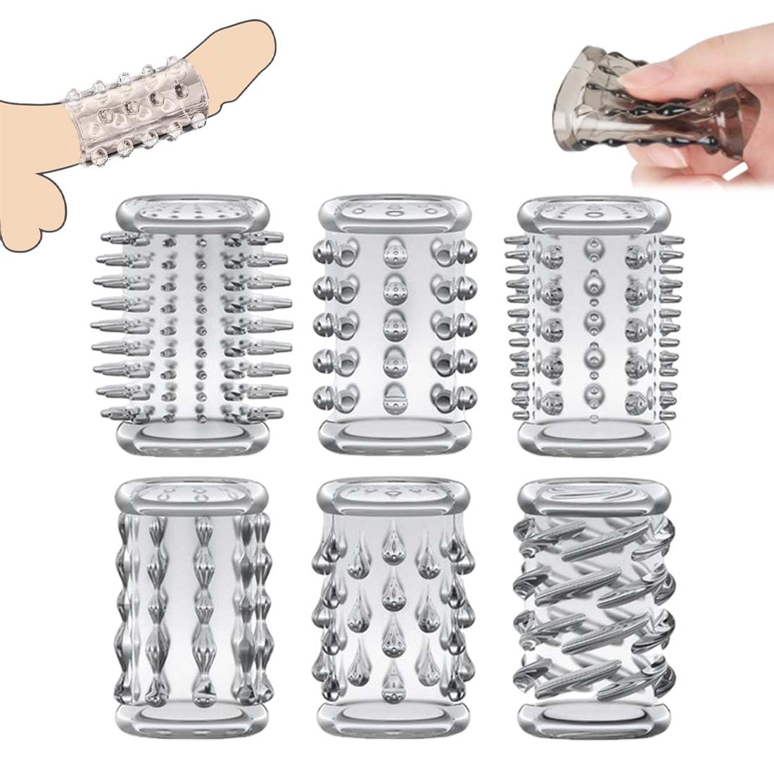 MKEWUU 6 Piezas Funda Pene Transparente, Funda Realista Elástica Para Extender Y Mejorar La Intimidad, Juego De Accesorios