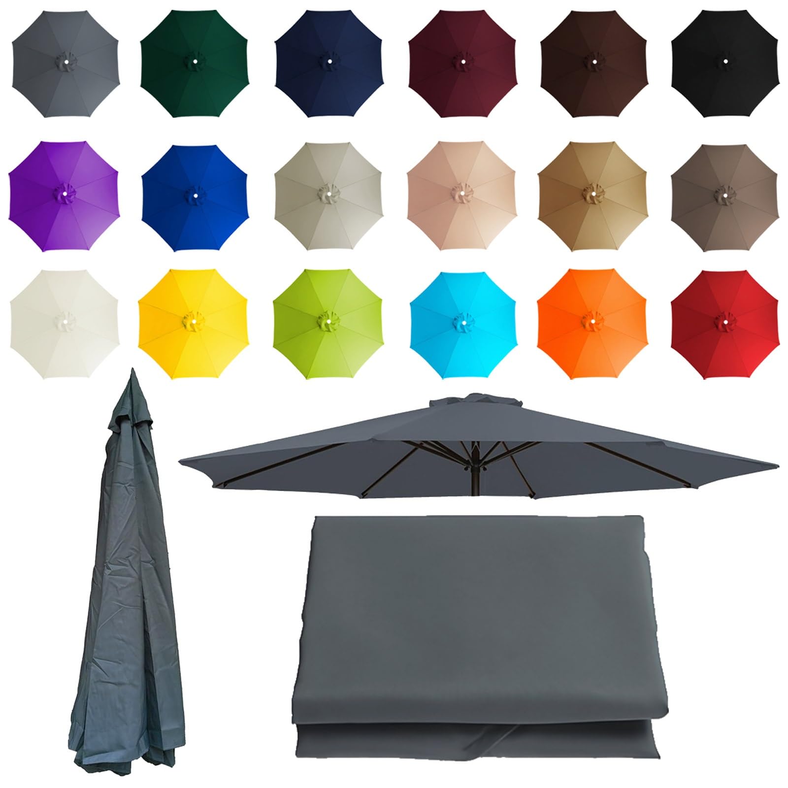 2-3.5m Replacement Parasol canopy for 8 Arms, Sun Umbrella Replacement Cloth, Garden Parasol Canopy Cover, Polyester Fabric, Not Umbrella Frame, For Backyard, Deck, Garden, Patio(Grey,8 ribs: 2.30m/ โ image 1