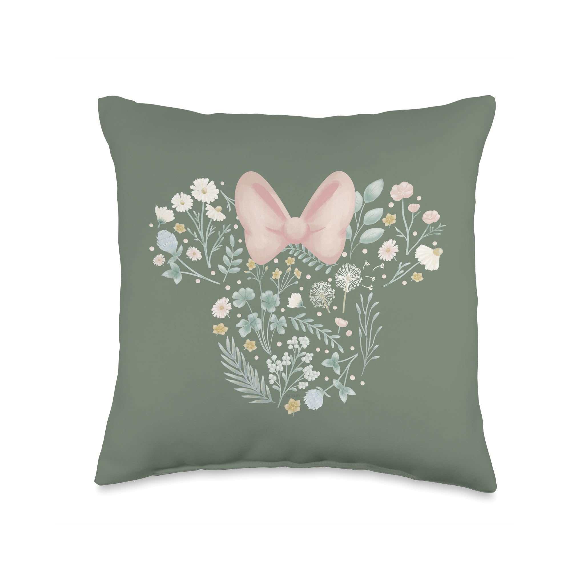 Disney Minnie Mouse Icon Spring Flowers Sage Green Throw Pillow