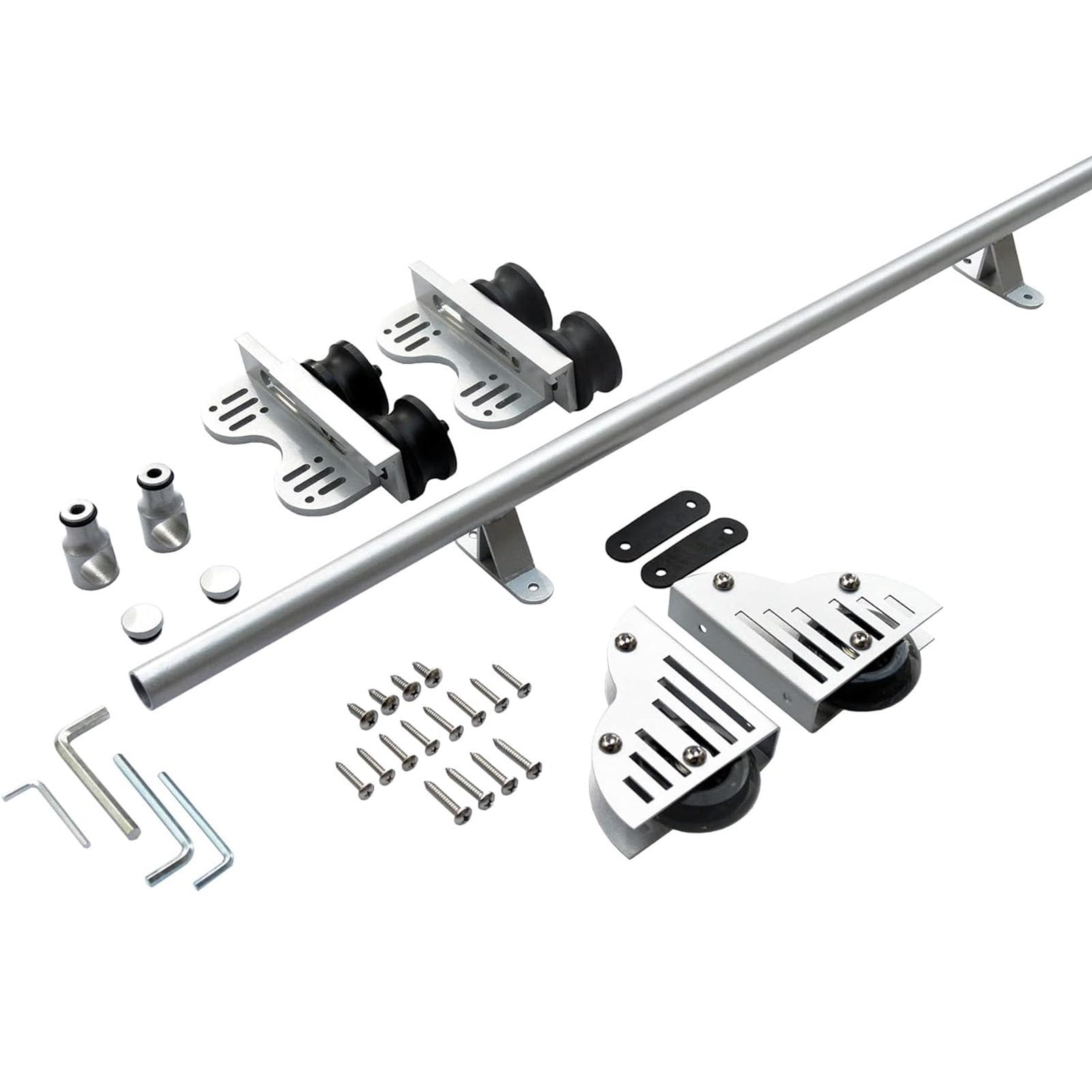 Round Tube Sliding Library Ladder Hardware Rolling Full Set Track Kit Telescopic Upper Roller, Floor Wheels with Brakes (No Ladder) Silver Surface (Size : 8ft/244cm Track kit)