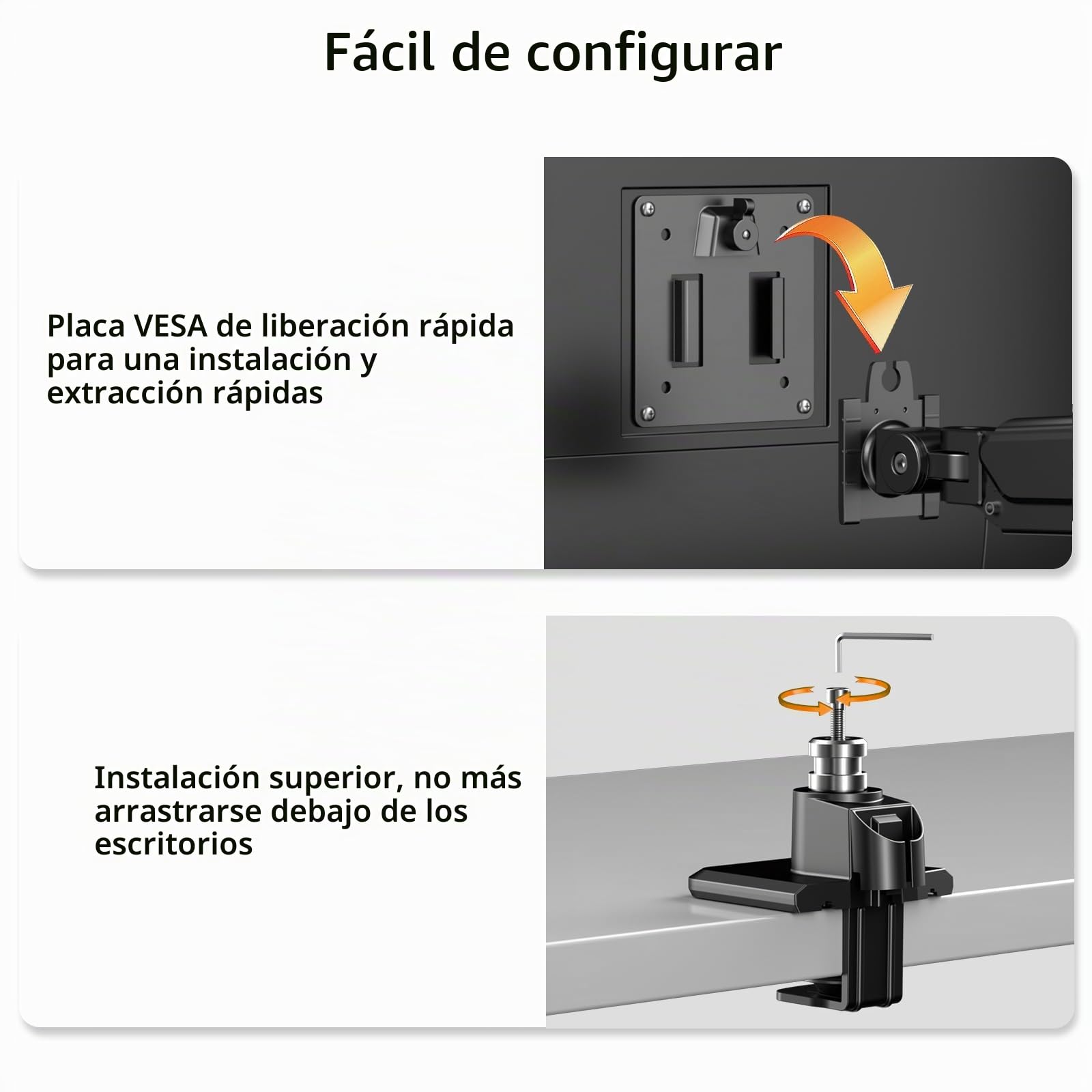 Brazo Monitor Doble para Pantallas de 17 a 40", Soporte de Escritorio con Ajuste de Altura, Rotación 360° e Inclinación, Carga Máxima 12kg por Brazo, Compatible VESA 75x75/100x100, Negro | Diseño ergonómico, alineación precisa, estable & robusto, ahorro d