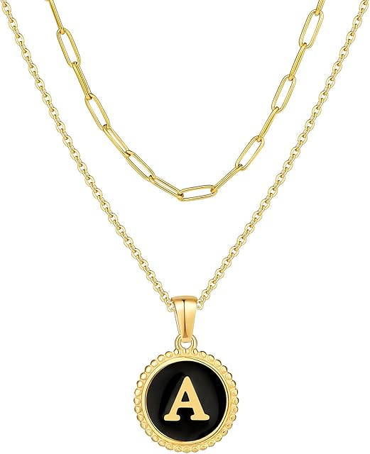 T400 Women's Initial Necklace Gold Plated Letter Layered Pendant Personalized Alphabet Name Necklaces Jewelry for Women Girls