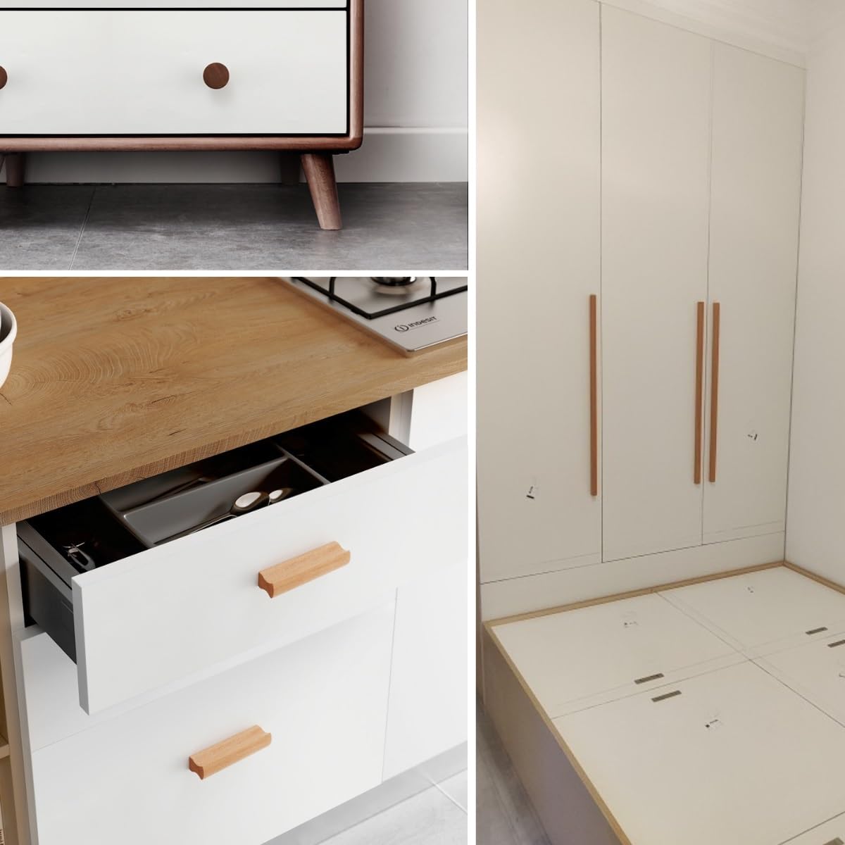 Generisch 4 Stück Möbeltürknäufe Schrankknöpfe Möbelgriffe Mit Schrauben 128mm Lochabstand Griffe Für Küchenschränke, Kleiderschrank(Natural,224 * 600mm)