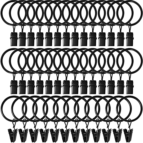 Image of LLPJS 40 Pack Curtain Rings with Clips, Curtain Clip Rings Hooks, Bow Hanger Clips for Hanging Drapery Drapes Bows, Ring 1.26 inch Interior Diameter, Fits up to 1" Rod, Black