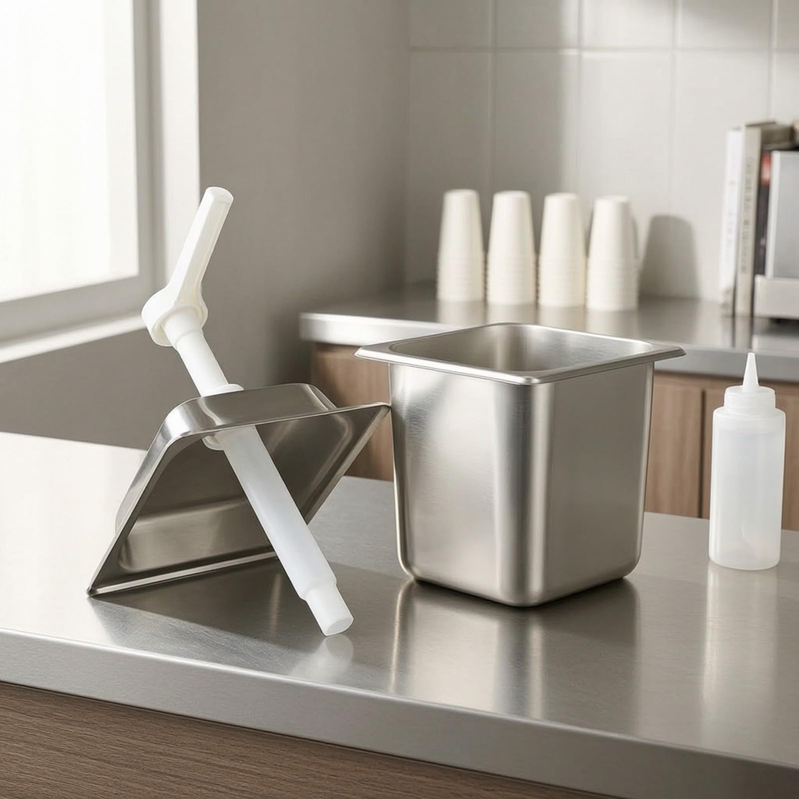 Qianly Pompa Erogatrice per Sciroppo in Acciaio Inox Contenitore Rettangolare da 3 Litri Dosatore Manuale per Salse E Condimenti Adatto per tterie E Aree di Preparazione Alimenti