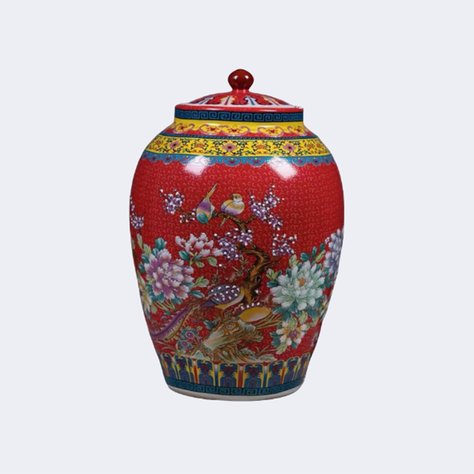 Ixtregzjkm B Vintage Chinese Ceramic Rice Storage Jar With Lid - Ceramic Food Container - Airtight Kitchen Cereal Jar - Cereal Dispenser - Rice Container For Storing Rice, Flour, Grain, Coffee 15Kg/33L
