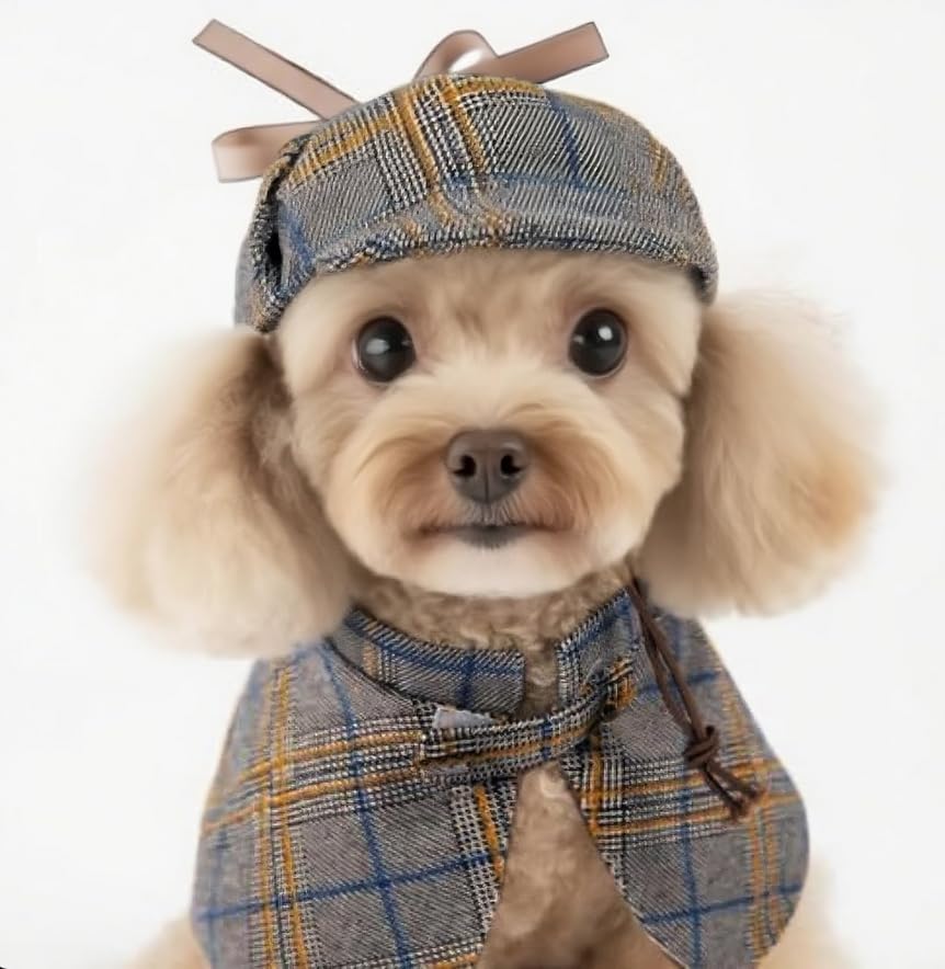 Disfraz detective para perro pequeño con capa y sombrero