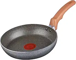 Frigideira Rochedo Natural Stone 20cm, Cinza com Efeito Pedra, Antiaderente Minerium, Alumínio de Alta Espessura 2mm, Thermo-Sinal e Cozimento Homogêneo