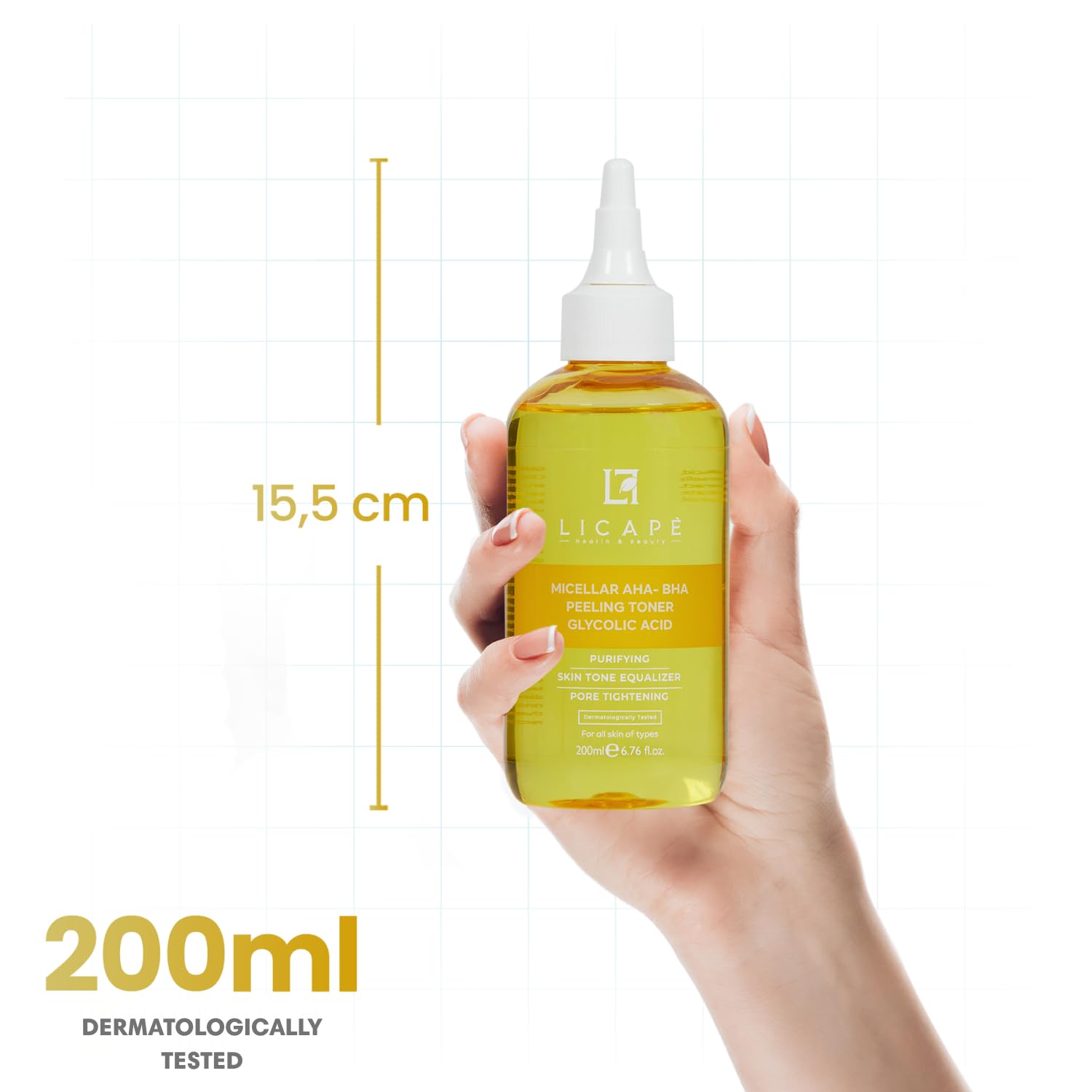 Licape Micellar Glikolik Asitli AHA-BHA Peeling Tonik – Cilt Arındırıcı, Gözenek Sıkılaştırıcı ve Cilt Tonu Eşitleyici Yüz Toniği – 200 ml