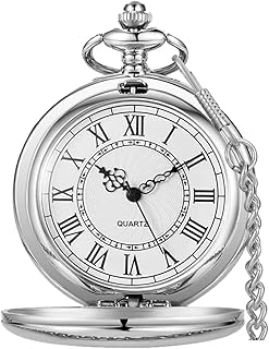 Smooth Pocket Watch Alloy Steel Quartz Roman/Arabic Numerals with 37cm Chain for Father's Day Xmas Best Gifts