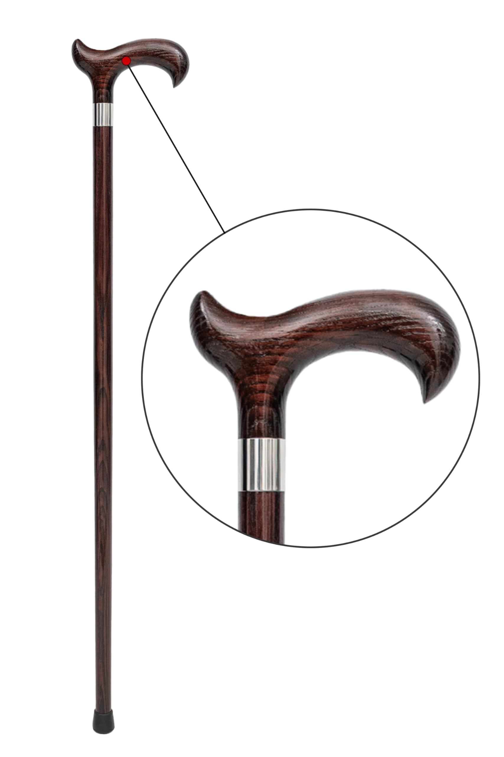 Dr. Watson Classic Derby Walking Stick – Handcrafted Ash Wood Cane with Polished Stainless Steel Collar