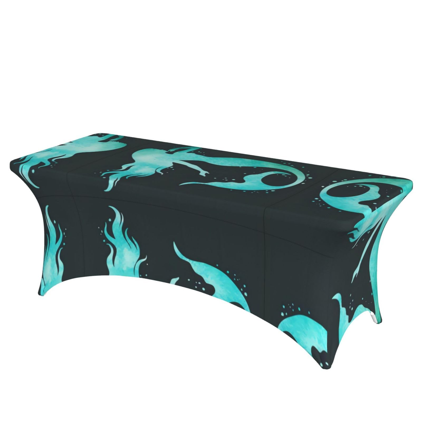 Nappe sirène table 1,8m imprimé océan et housses de coin intégrées