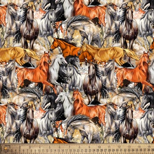 Galloping Horses Cotton Fabric By the Yard