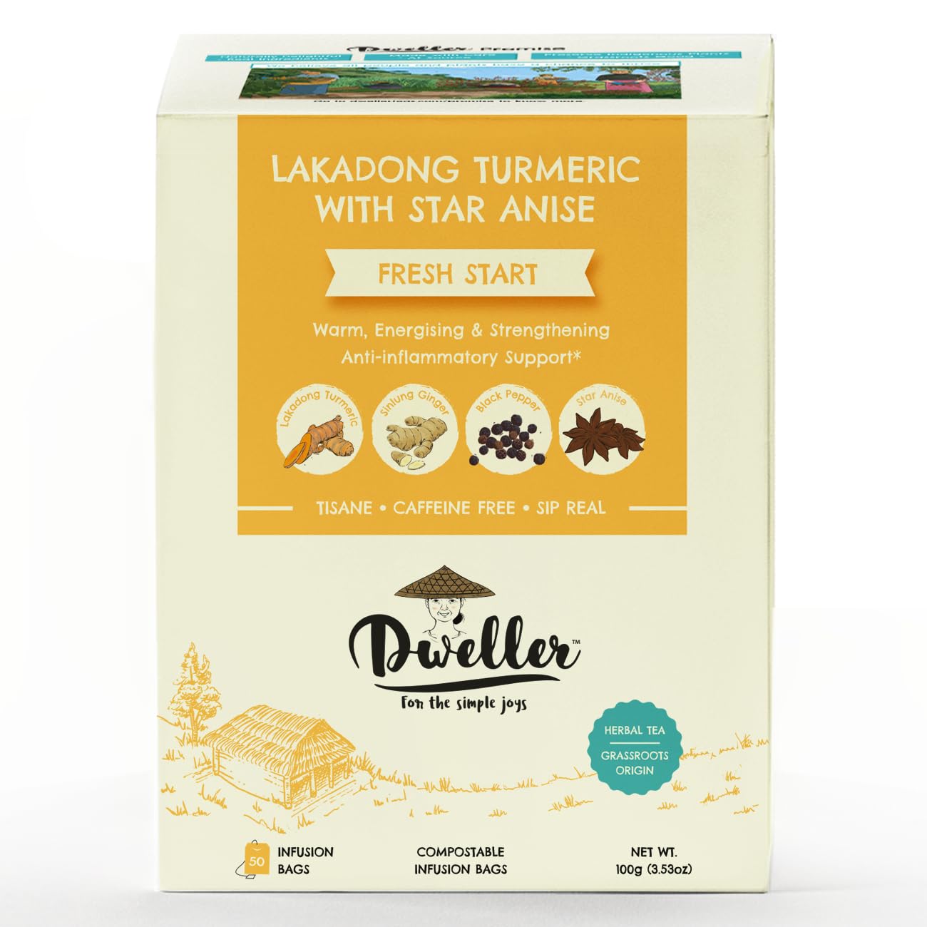 Dweller, Lakadong Turmeric with Star Anise, Herbal Tea, Tea Bags, 50 Count (Pack of 1) (B0CTF12PKJ) Amazon Price History, Amazon Price Tracker