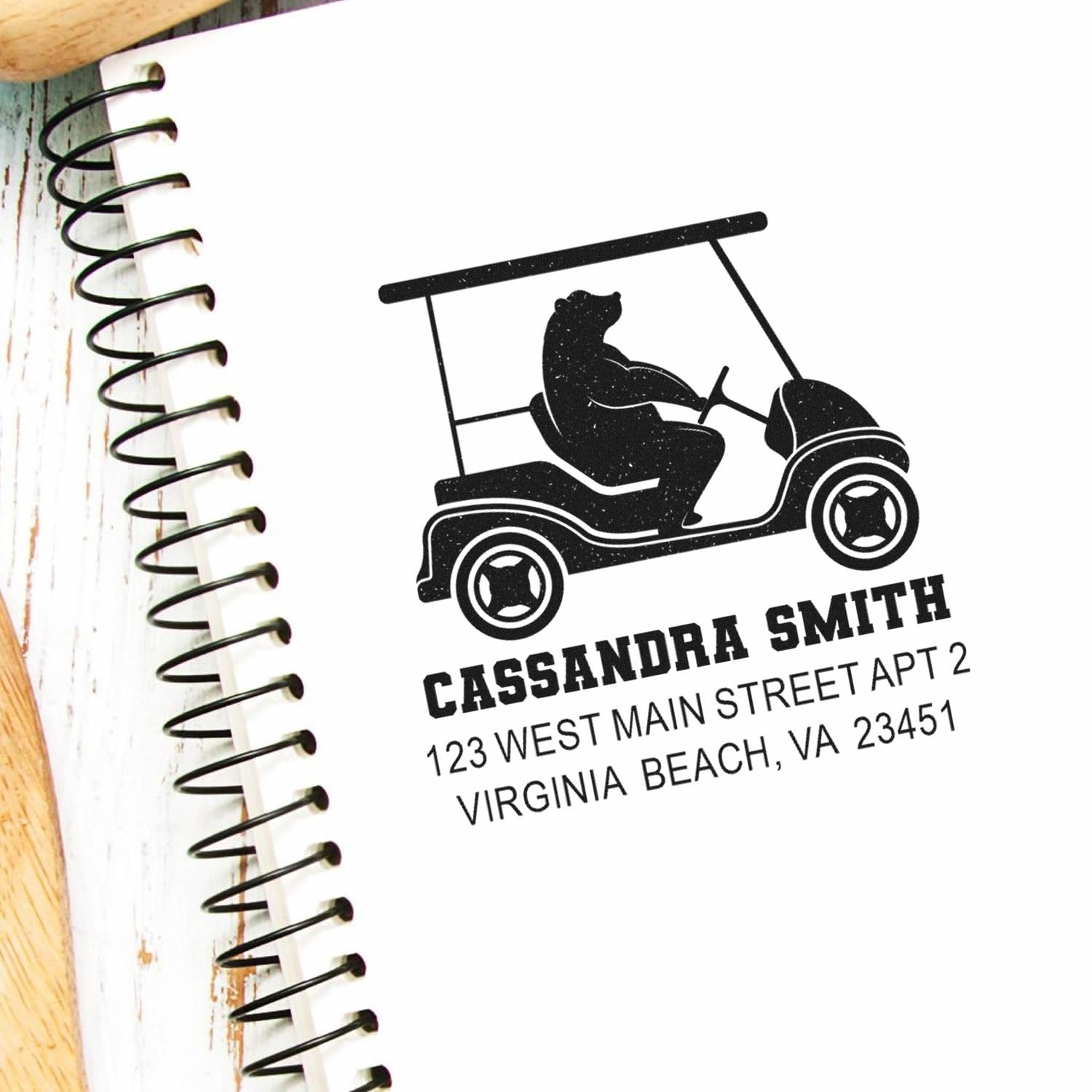 Made to Order Bear Golf Cart Self Inking Address Stamper - Business Stamp