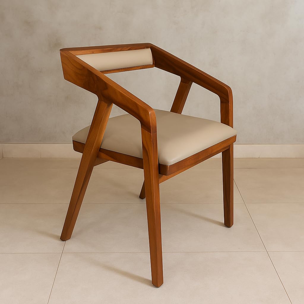 Suryavanshi Sheesham Wood Multipurpose Chair with Cushion | Solid Wood Modern Dining, Living Room & Office Lounge Chair | Wooden Armchair for Home Furniture (Honey Finish)