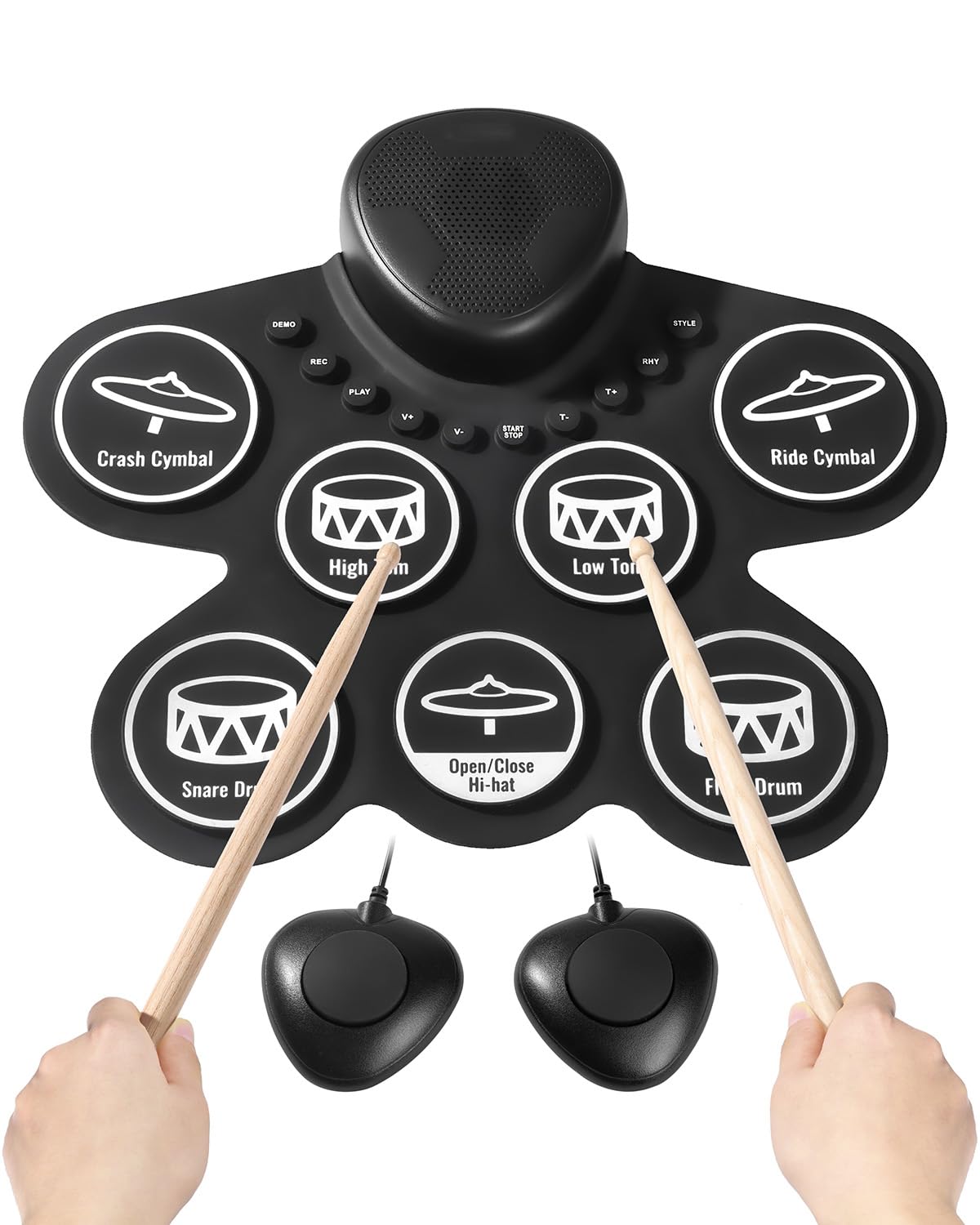 Happybuy Electric Drum Set, 7 Pads, Roll-up Electronic Drum Practice Pad, Portable Drumset with Headphones for Beginners and Professionals