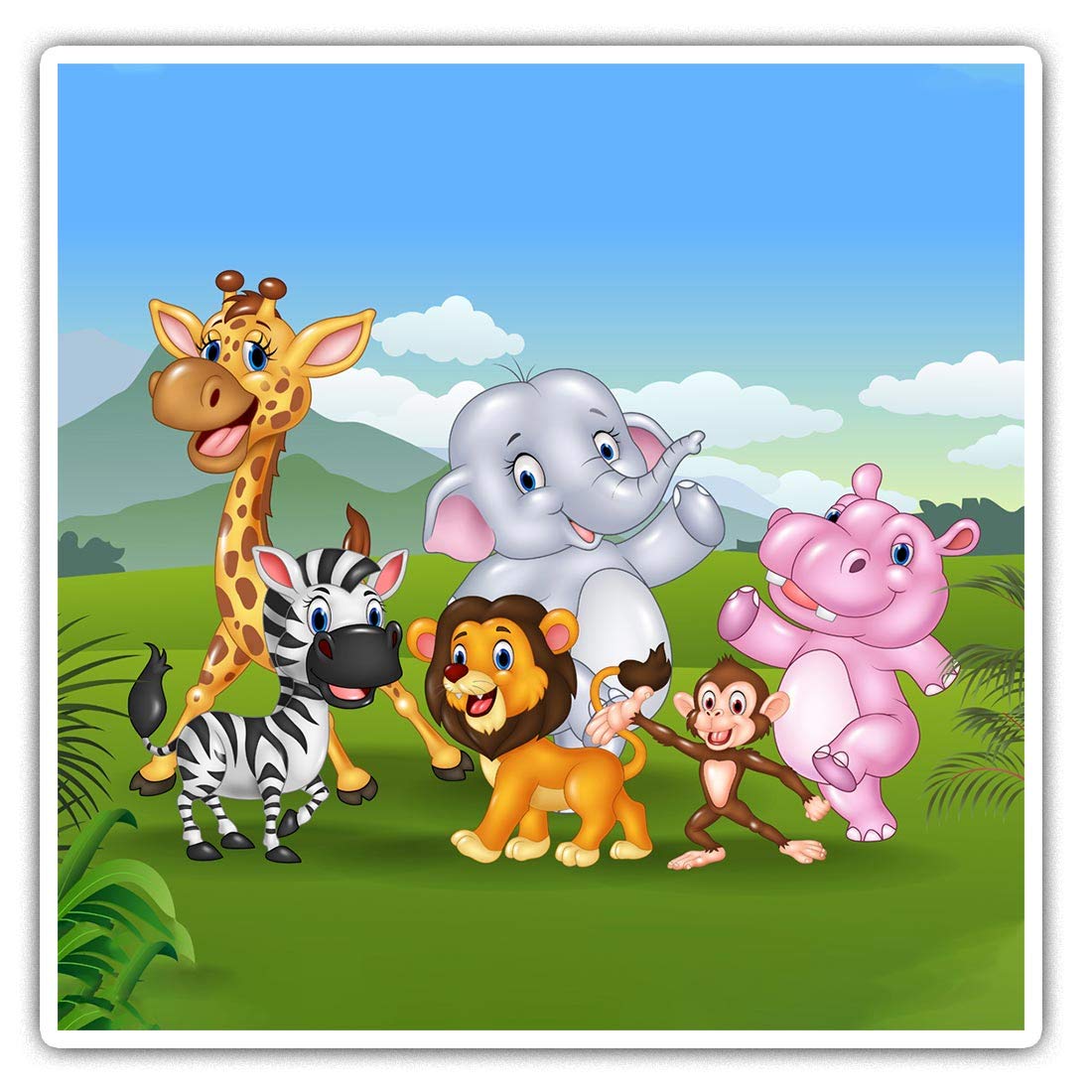 2 x 7.5cm Square Vinyl Stickers - Cartoon Zoo Animals Lion Monkey Kids Decals 16888