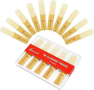 Sovvid 10 Pack Bb Clarinet Reeds with Plastic Box, Strength 3.0 Reeds for Clarinet, Thinner Reed Tip & Unfiled Cut for Easy of Play, Traditional Reeds for Clarinet Saxophone Beginner and Player