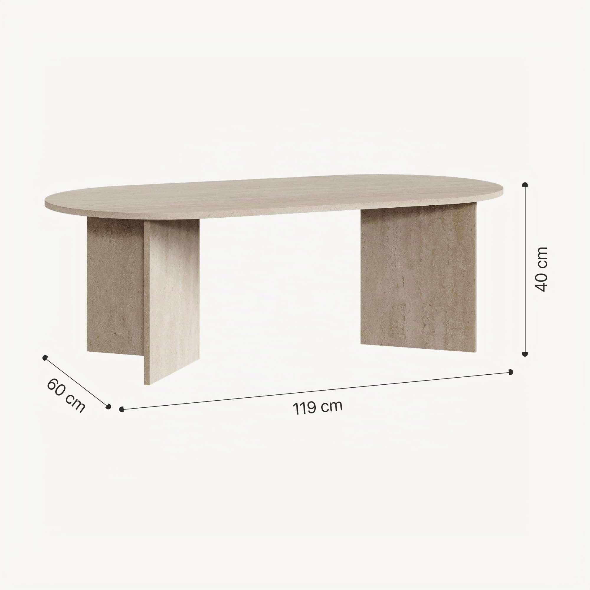 [en.casa] Mesa de Centro Kynd con Tablero Ovalado Diseño Elegante Mesita de Café Robusta Mesa de Salón Despacho Aglomerado con melamina 119 x 60 x 40 cm - Travertino