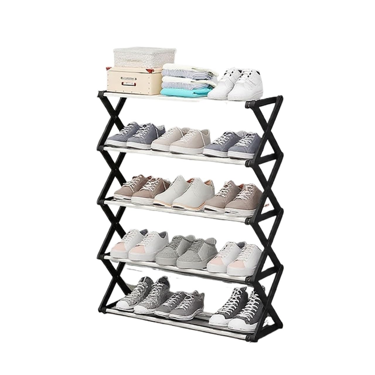 3/4/5-Tier Foldable Metal Shoe Rack Entrance Dormitory