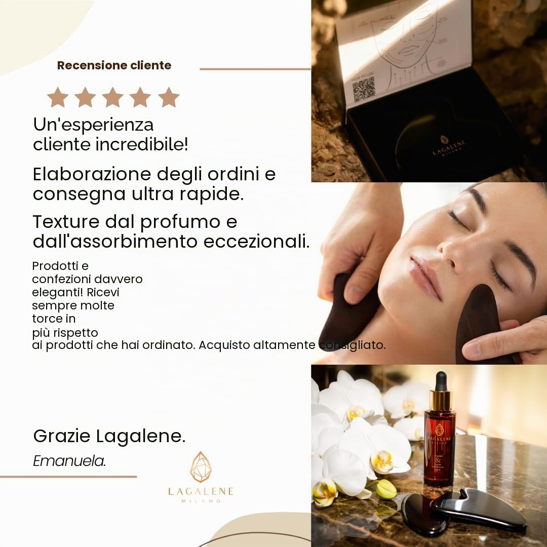 Lagalene Milano Pietra Ossidiana per il Massaggio Facciale, Azione Anti-age, Levigante, Rigenerante, Drenante, Relax e Benessere sulla Psiche