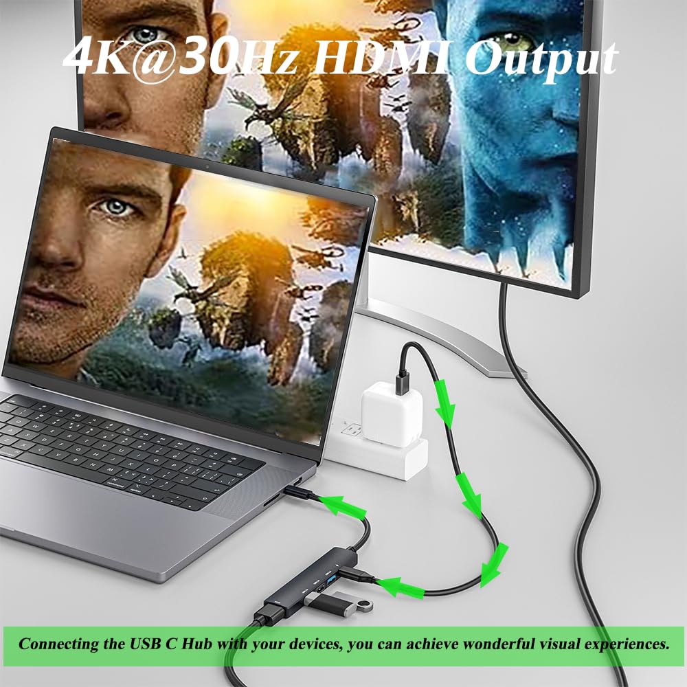 Hub USB C 5 w 1 z HDMI 4K, adapter PD 100 W, szybkie ładowanie typu C, wieloportowy konwerter USB C, kompatybilny z Windows, MacOS, Linux; obsługuje MacBook Air/Pro/M1/M2