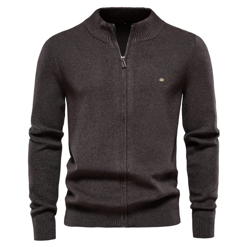 Męski dzianinowy sweter rozpinany zamek błyskawiczny stójka jesień zima płaszcz slim fit dzianina kurtka