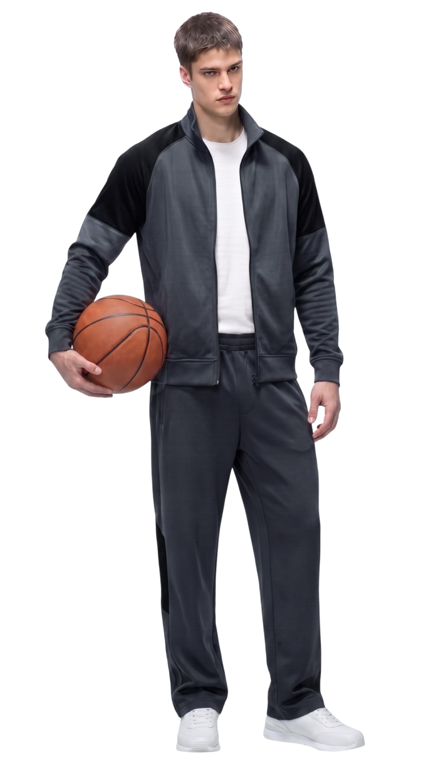 kvetoo Men's Workout Tracksuit Performance Sportswear Quick Dry Training Jogging Fitness Gym Track Suit for Men Dark Grey Size L-picture-6