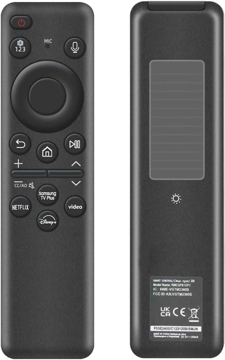 Rechargeable Voice Remote for Samsung Smart TVs, Replacement for 2021–2025 Samsung TV Remote Control with Solar Charging and Voice Search. 2-Year Warranty.