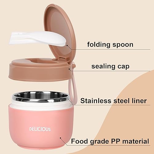 Miniatura 3 de Spoilu Recipiente de comida aislado para niños y adultos, 12.3 onzas, tarro de comida para niños aislado al vacío de acero inoxidable con cuchara