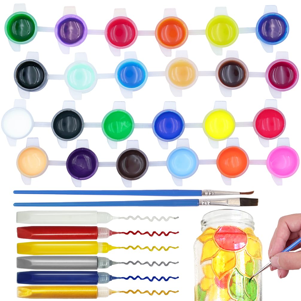 Amazon | FUNSHOWCASE ガラスペイントセット 透明色・不透明色 24色+
