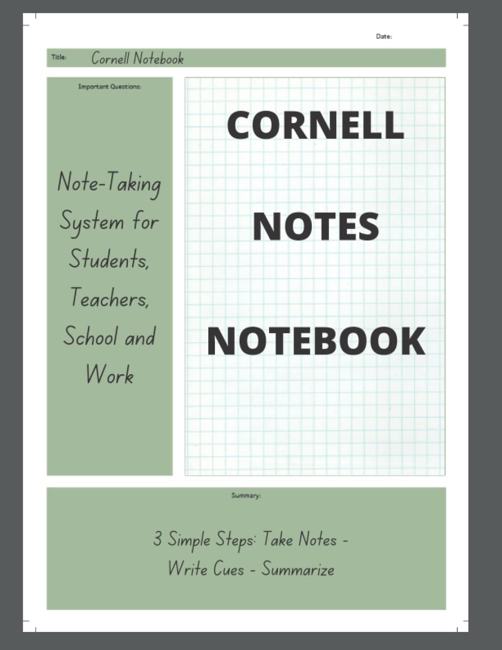 Cornell Notes Notebook: Paper Grid Composition Book For Students, Writers & School Note Taking, Perfect For Classroom Notes, Lectures, Planning