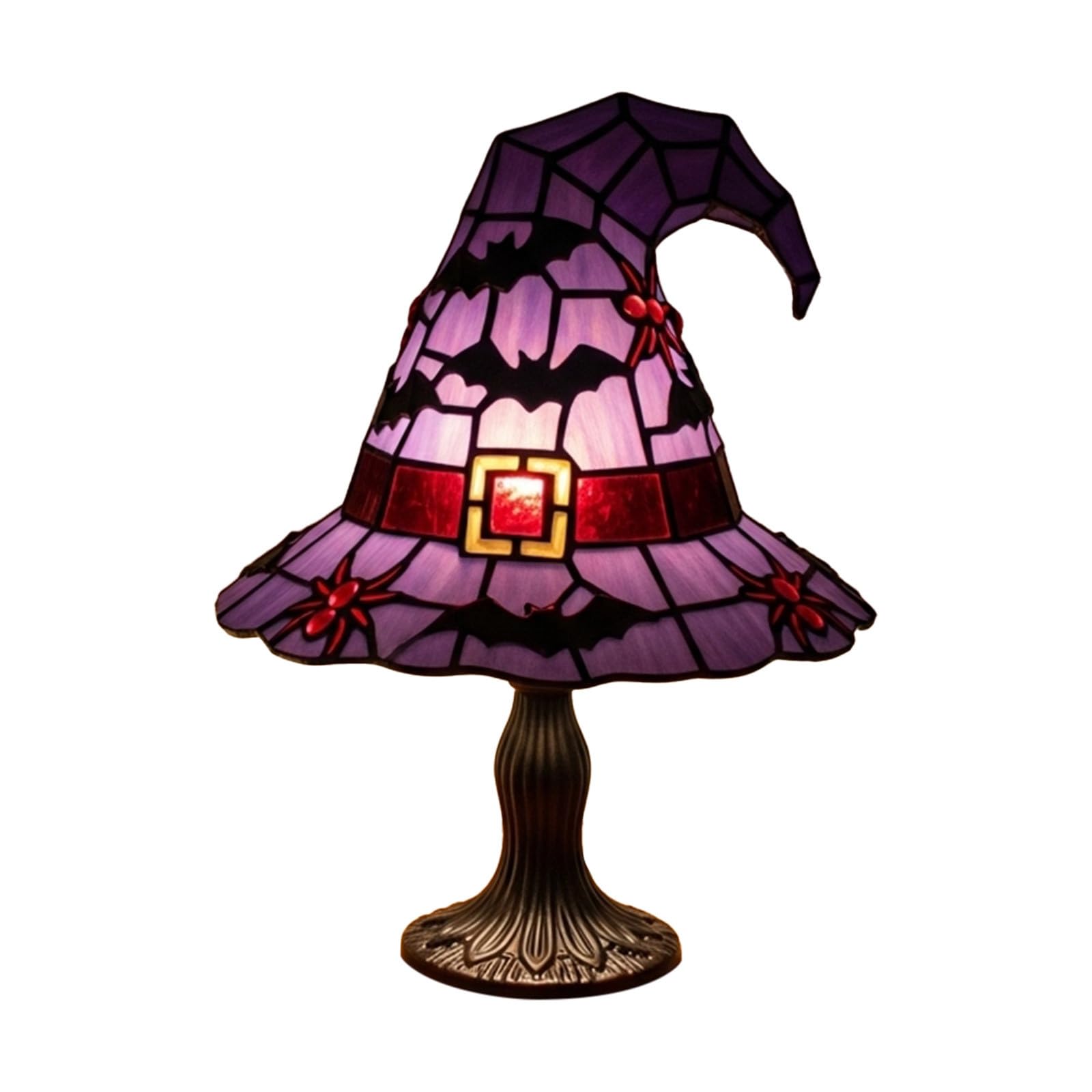 Witch Hat Lamp Halloween Decorations, Stained Glass Witch Hat Lamp, Handcrafted Retro Resin Witches Lamps, Gothic Wizard Hats Night Light for Bedroom Living Room Home Office Decor
