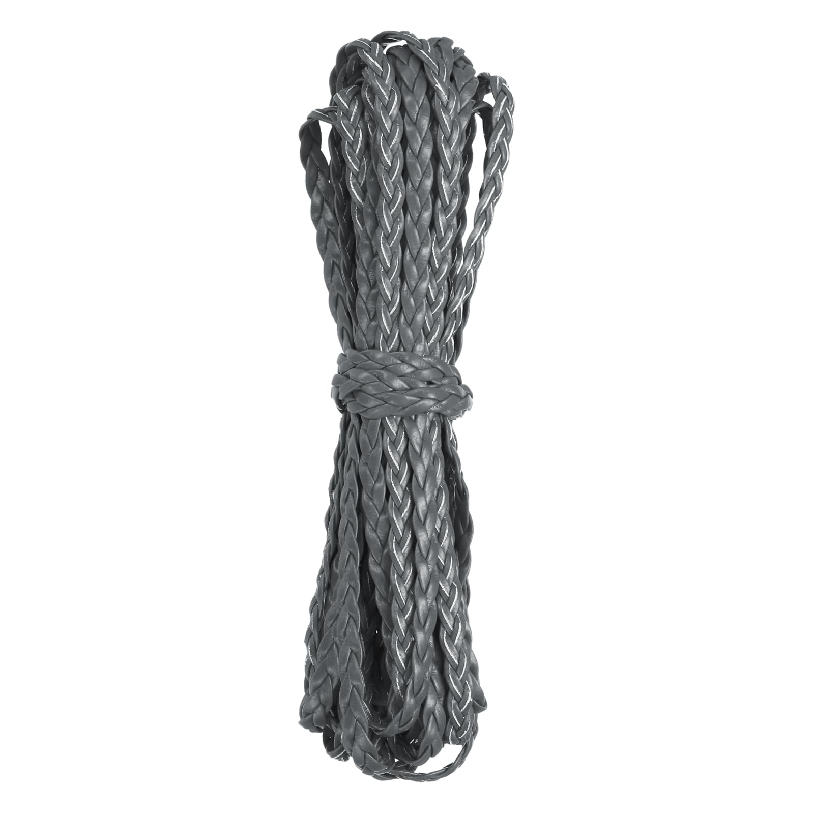 Rebower Flat Braided Leather Cord 5mm Braided Cording 5m Gray Leather Craft Strip for Jewelry Making Necklaces, Bracelets, Belt, 16.4ft