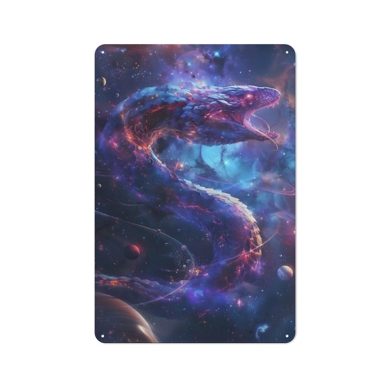 Junmoney Cosmic Serpent In Nebula Tin Wall Plaque 30X20cm With For Pub Or Café, For Hospitality Wall Decor Collectors