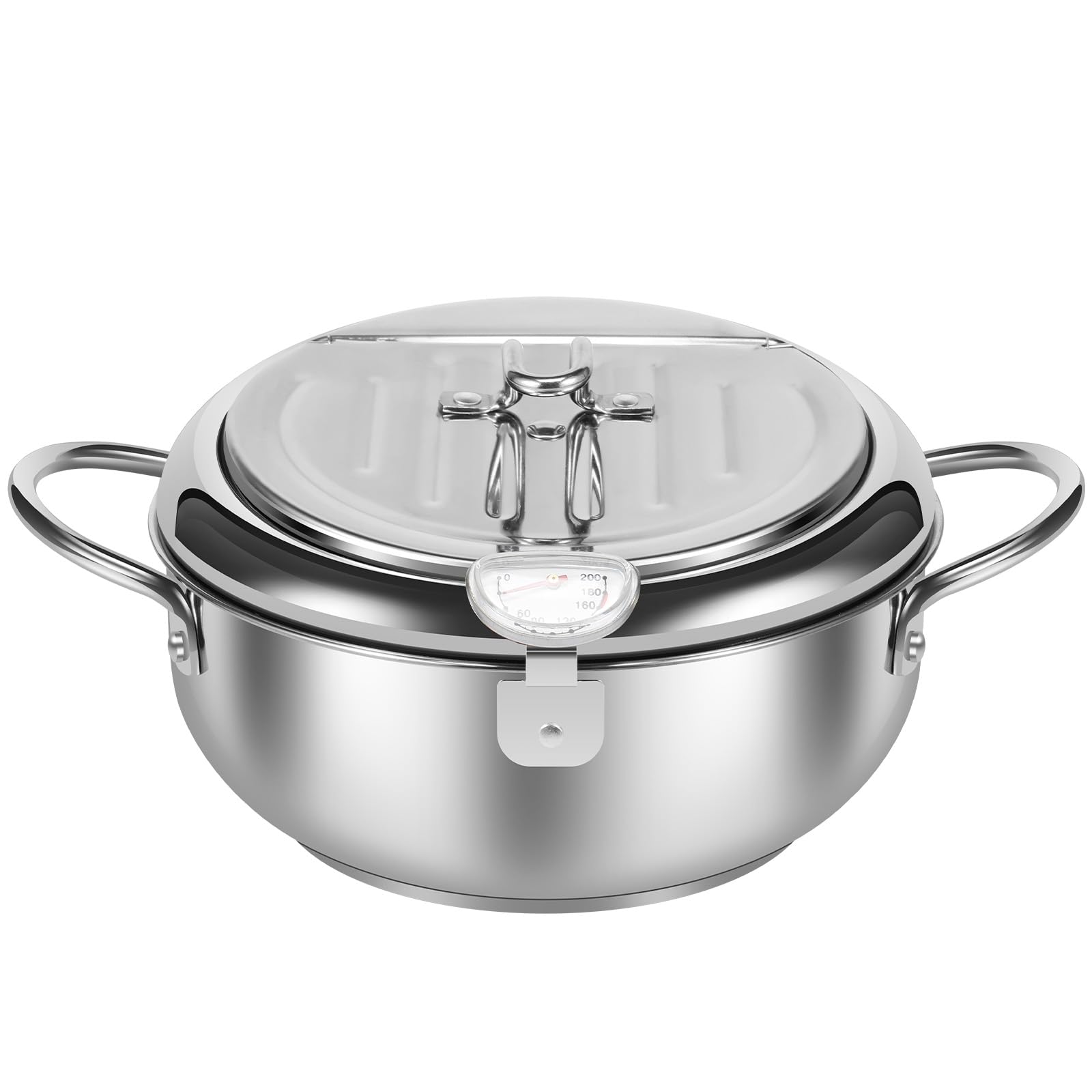Olla freidora de acero inoxidable 304 de 9.75 pulgadas/3.4 L, olla de tempura estilo janpanese con cesta coladora y termómetro, olla con asa, recipiente de aceite para freír pescado, camarones y pollo