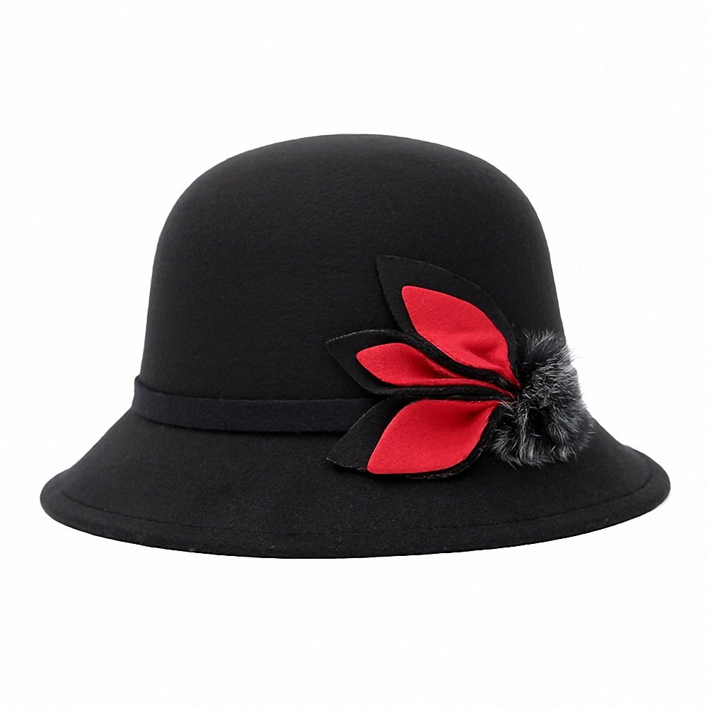 Ulalaza Women's Bowler Hats Cloche Hat Bucket Hats Pearl Bow Decoration Felt hat