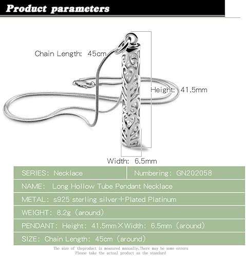 Miniatura 3 de Dankadi Collar de plata 925 para mujer, collar con colgante cilíndrico con patrón bohemio, cadena de serpiente de plata 100% original, 17.7-23.6 in,