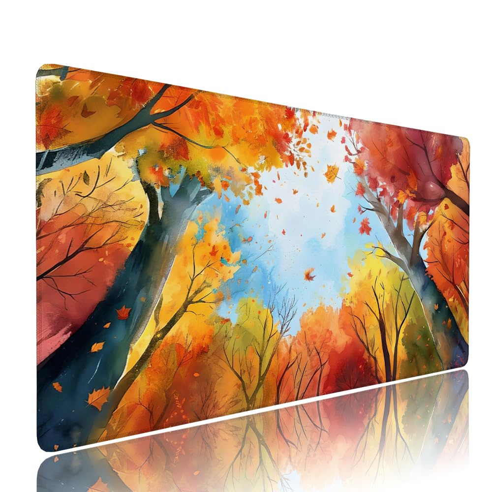 Tappetino Mouse Gaming xxl Accessori Scrivania Ufficio Colore arancione Foresta Grande Tappetino Mouse e Tastiera Sottomano da Scrivania 1200x600x3mm Base Antiscivolo, per PC Laptop Studio Casa d-234