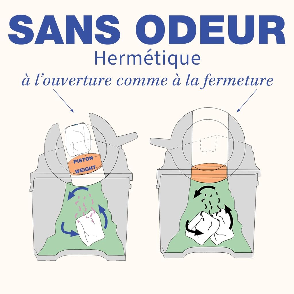DIAPER CHAMP ONE Poubelle à couches Anti-odeurs Sans cassettes de recharge Beige/blanc